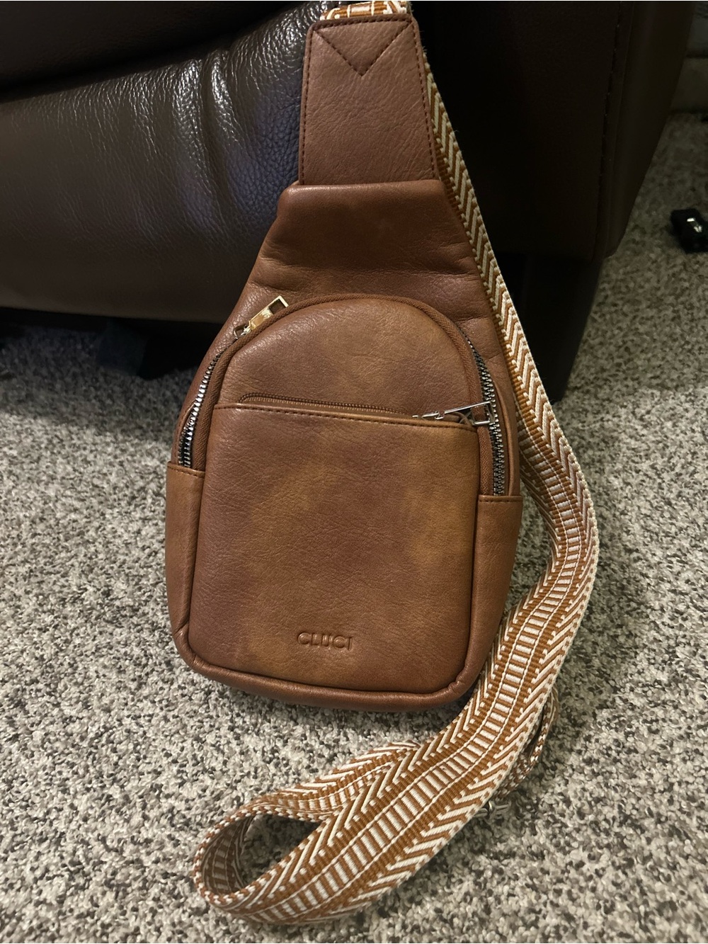 CLUCI Vegan Leather Small Sling Bag Crossbody Chest Pack with Guitar Strap - Br